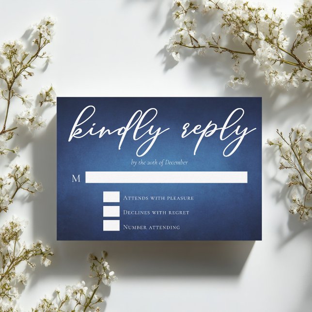 Modern Blue Chic Evening Wedding Kindly Reply RSVP Card (Creator Uploaded)