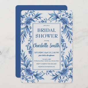 Modern Blue Chinoiserie Floral bridal shower Invitation