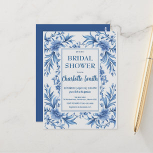 Modern Blue Chinoiserie Floral bridal shower Postcard