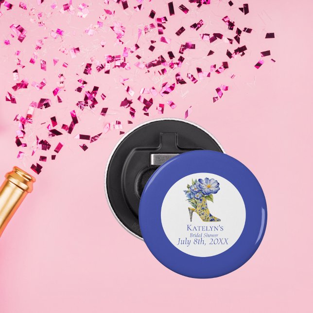 Modern blue Chinoiserie High-Heel Shoe Bridal Show Bottle Opener (Creator Uploaded)