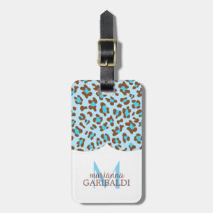 Modern Blue Choco Animal Print Girly Personalised Luggage Tag