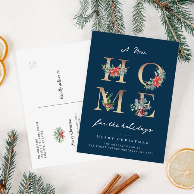 modern blue christmas holiday moving announcement postcard (Creator Uploaded)