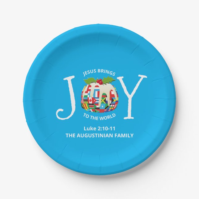Modern Blue Christmas JOY TO THE WORLD Paper Plate (Front)