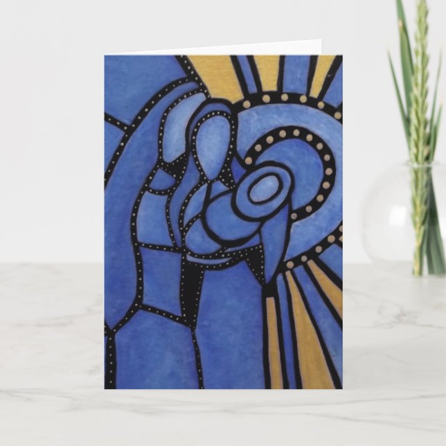 Modern Blue Christmas Nativity Jesus Mary Joseph Holiday Card (Front)