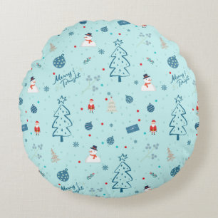 Modern Blue Christmas Pillow – Santa & Snowmen 