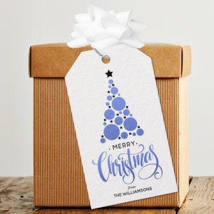 Modern Blue Christmas Tree Holiday Gift Tags