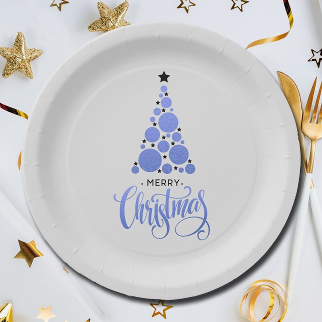 Modern Blue Christmas Tree Holiday Paper Plate (Modern Blue Christmas Tree Holiday Paper Plates)