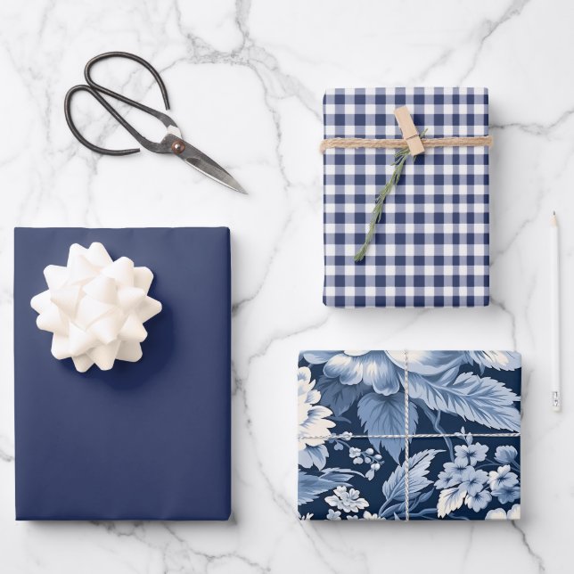 Modern Blue Christmas Wrapping paper (Front)