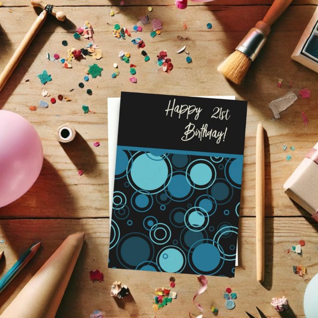 Modern Blue Circles Custom Age Birthday Card (Creator Uploaded)