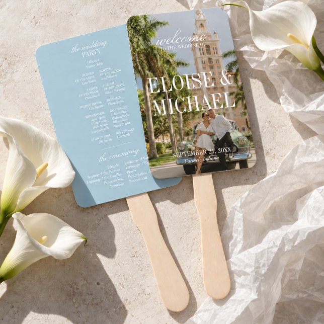 Modern Blue Citrus Script Wedding Ceremony Program Hand Fan (Modern Blue Citrus Script Wedding Ceremony Program Hand Fan)