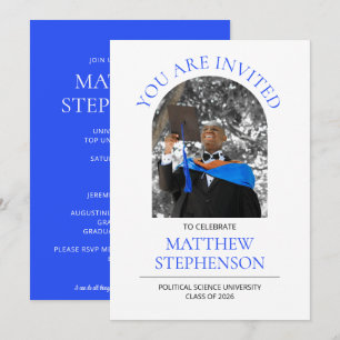 Modern BLUE Class of 2026 Photo Graduation Party Invitation