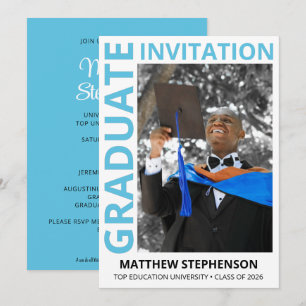 Modern BLUE Class of 2026 Photo Graduation Party Invitation
