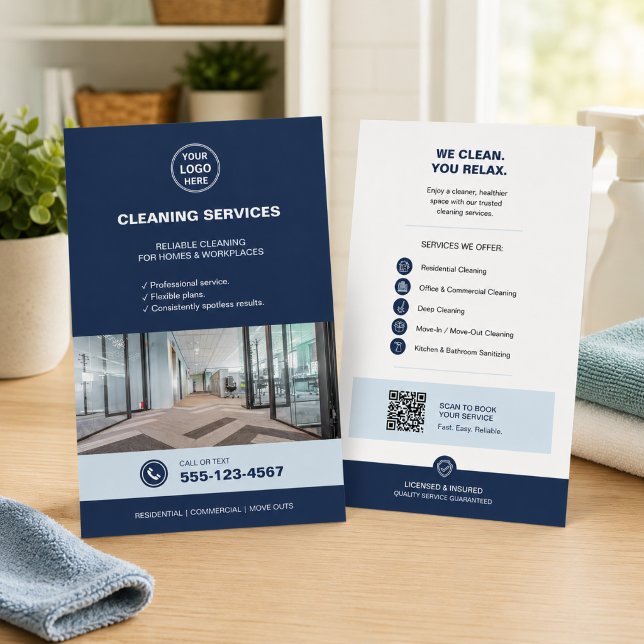 Modern Blue Cleaning Services with QR  Flyer (Modern Blue Cleaning Services with QR Flyer)