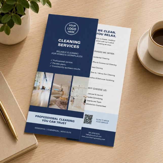 Modern Blue Cleaning Services with QR  Rack Card (Modern Blue Cleaning Services with QR Rack Card)