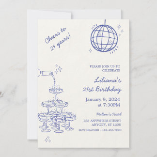 Modern Blue Cocktail Party Invite