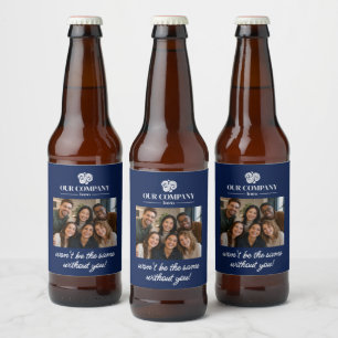 Modern Blue Colleague Photo Farewell Retirement Beer Bottle Label