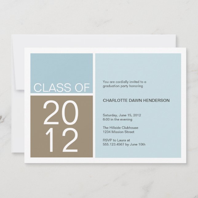 Modern blue colour block class graduation invite (Front)