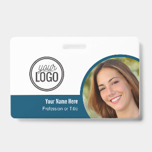 Modern Blue Colour Block Photo Name Tag ID Badge