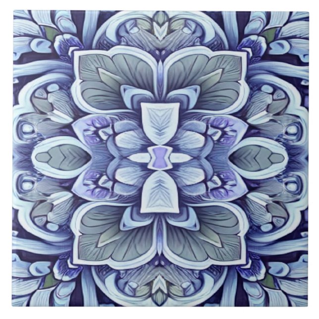 Modern blue colour classic floral pattern  ceramic tile (Front)