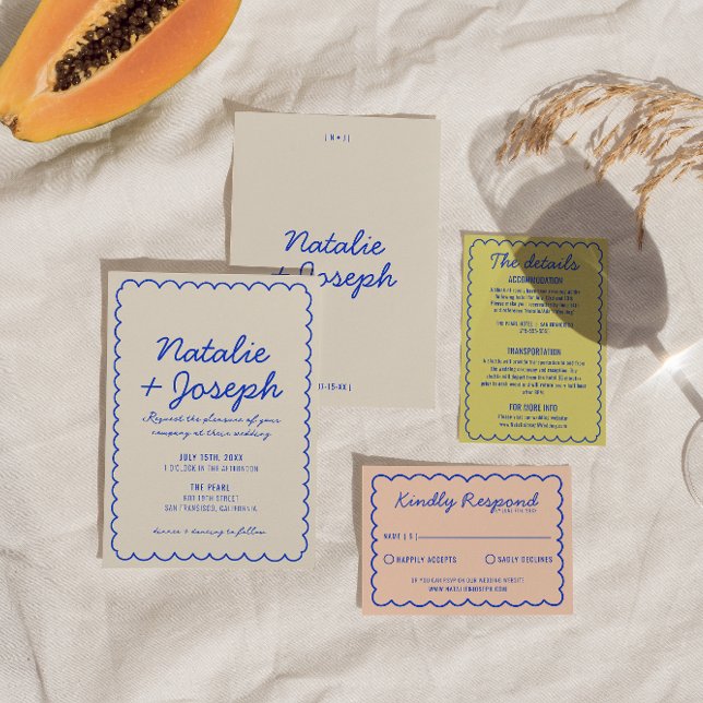 Modern Blue Colourful Retro Fun Whimsical Wedding Invitation (Creator Uploaded)