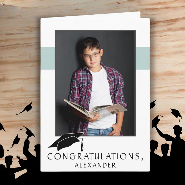 Modern Blue Congratulations Graduation Photo Card | Zazzle