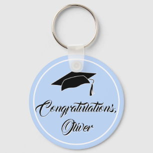 Modern Blue Congratulations Script Graduation Key Ring