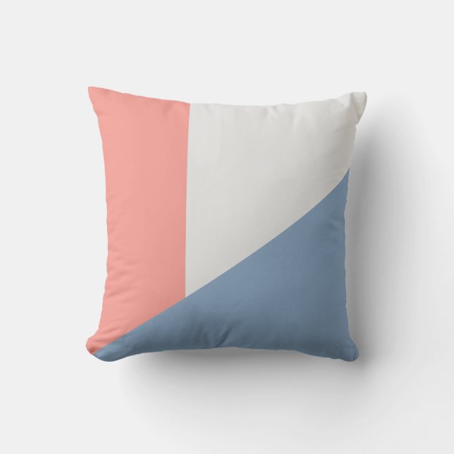 Modern Blue Coral Pink Colour Block Abstract Cushion (Front)