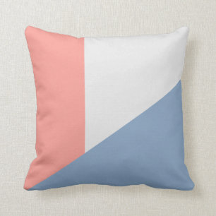Modern Blue Coral Pink Colour Block Abstract Cushion