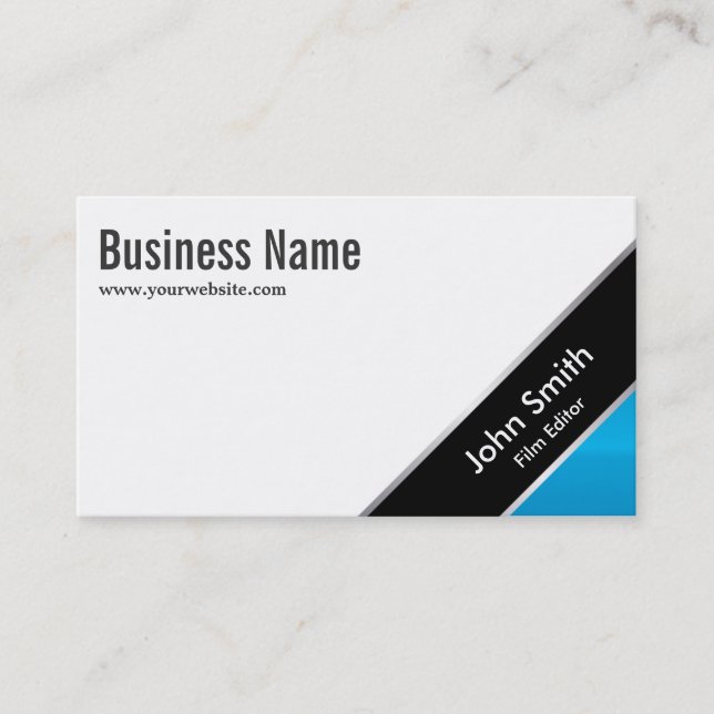 Modern Blue Corner Film Editor Business Card (Front)