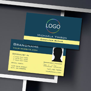 Modern Blue Cream with Logo and Photo Professional Business Card