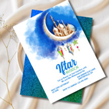 Modern Blue crescent  Iftar Party Invitation