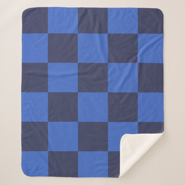 Modern Blue Croatian Checkers Sherpa Blanket (Front)