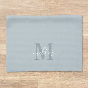 Modern Blue Custom Family Name Monogram Tea Towel