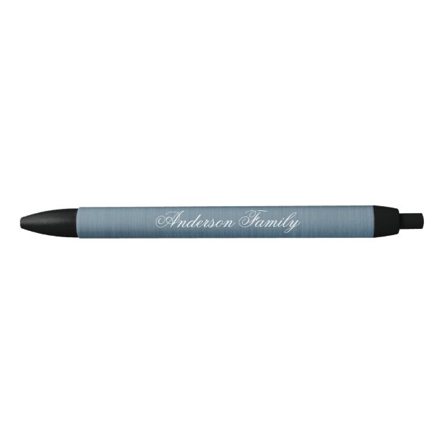 Modern Blue Custom Monogram Business Black Ink Pen (Front)