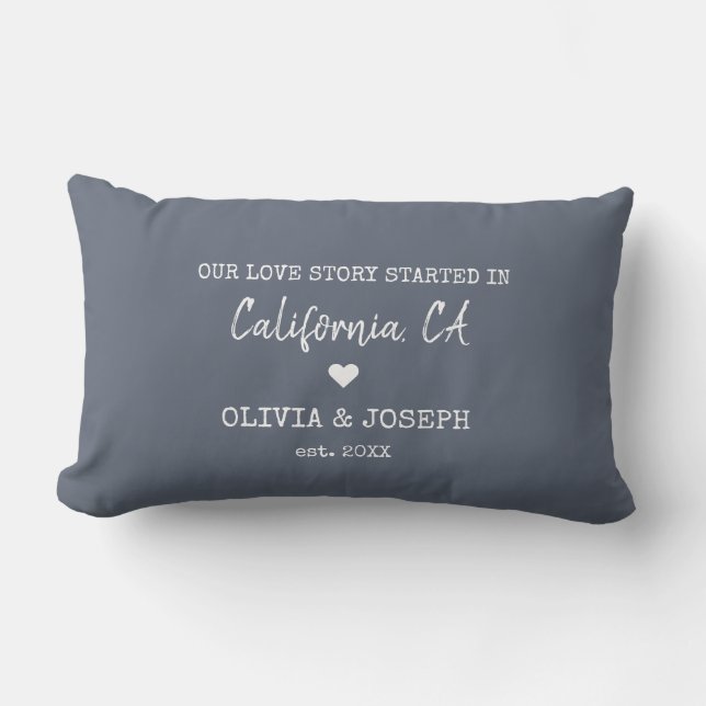 Modern Blue Custom Our Love Story  Valentine's Day Lumbar Cushion (Front)