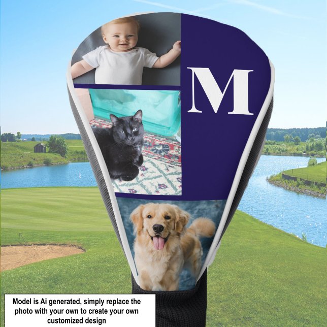 Modern Blue Custom Photo Template Monogram Golf Head Cover (Creator Uploaded)