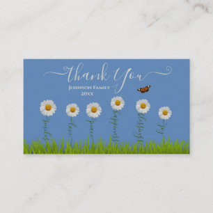 Modern Blue Daisy Floral Thank You Typography Enclosure Card