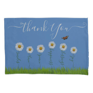 Modern Blue Daisy Floral Thank You Typography Pillowcase