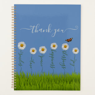 Modern Blue Daisy Floral Thank You Typography Planner