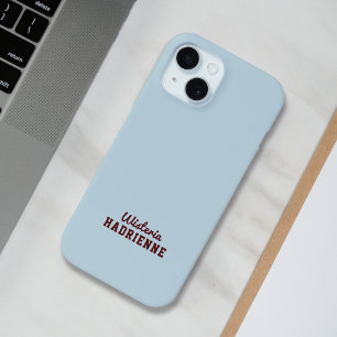 Modern Blue Dark Burgundy Sports Monogram Name iPhone 15 Case