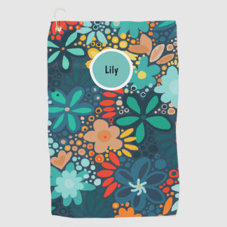 Modern blue dark floral golf towel