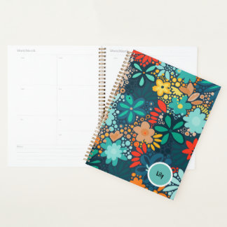 Modern blue dark floral planner