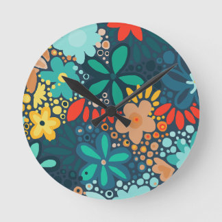 Modern blue dark floral round clock