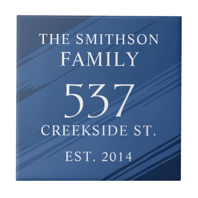  Modern Blue Date Established Address House Plaque Ceramic Tile (Front)
