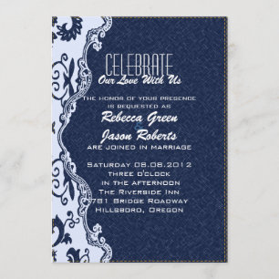 modern blue denim lace Floral country wedding Invitation