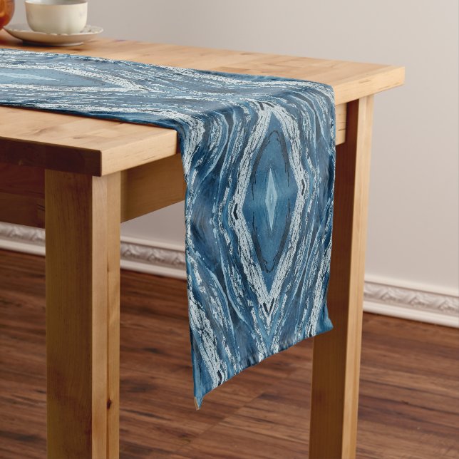 modern blue diamond pattern table runner (In Situ)