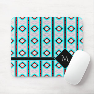 Modern Blue Diamond Red Pattern White Monogram Mouse Pad