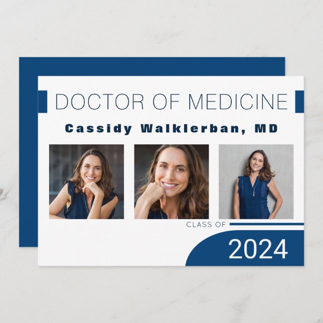 Modern Blue Doctor Photo Graduation Announcement (Front/Back)