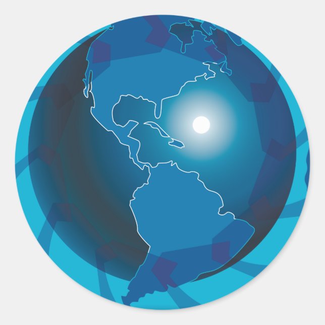 Modern Blue Earth Globe World Map Classic Round Sticker (Front)