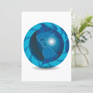 Modern Blue Earth Globe World Map Invitation